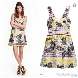 H&M metallic leaf print cocktail party dress